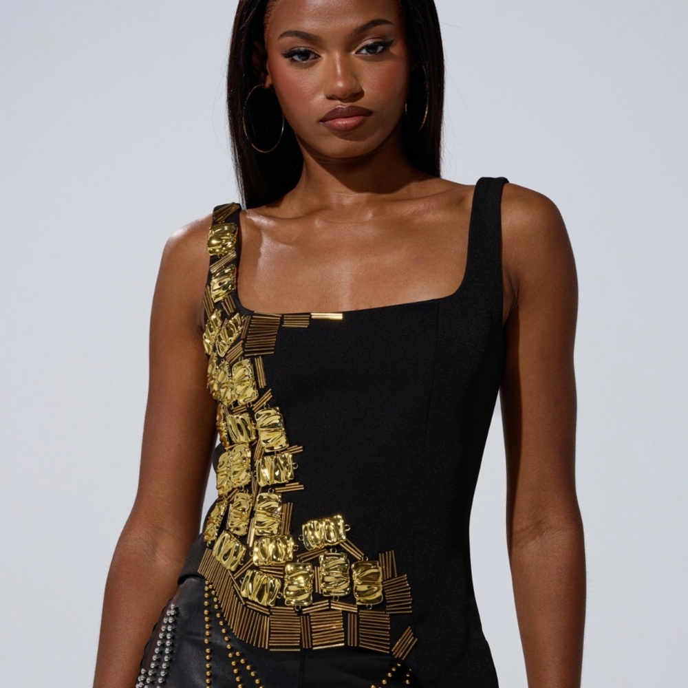 AKIRA HAND BEADED LUX BLOUSE Size MM